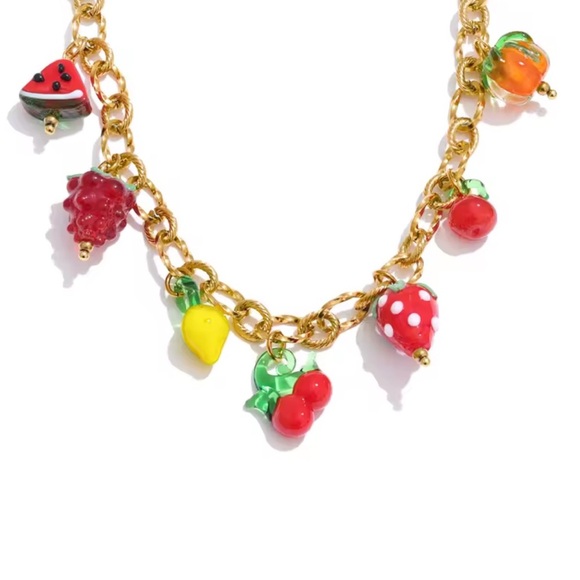 Fruit Charm 18K Gold Stainless Steel Waterproof Necklace - Picture 1 of 10